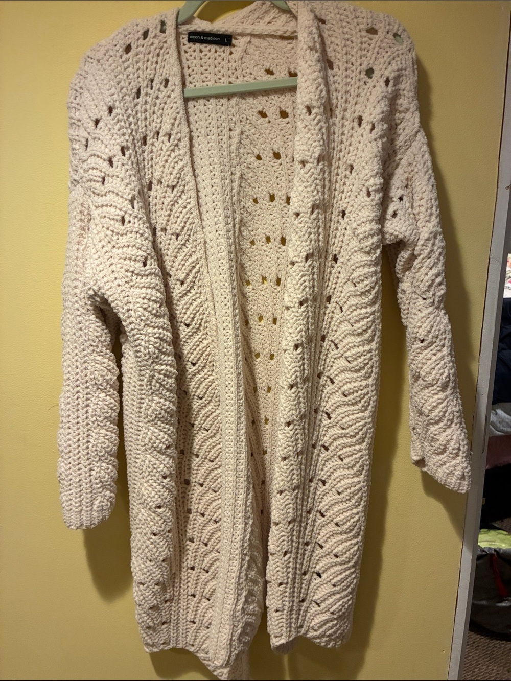 moon & madison Cream Open-Front Chunky Knit Cardigan L Worn 1x